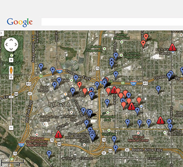 An overview of the bowstring truss locations in the city of Tulsa.
