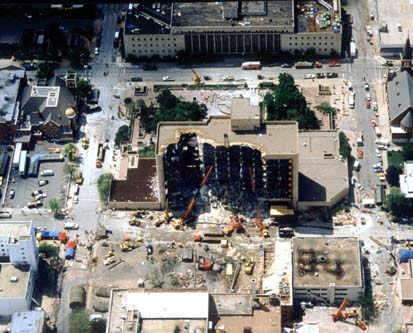 Aerial view of the Alfred P. Murrah Federal Building after bombing