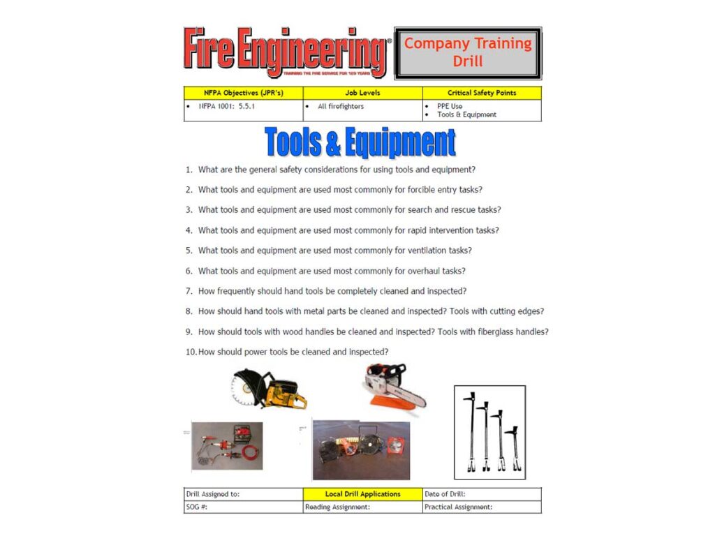 Firefighting tools and equipment drill