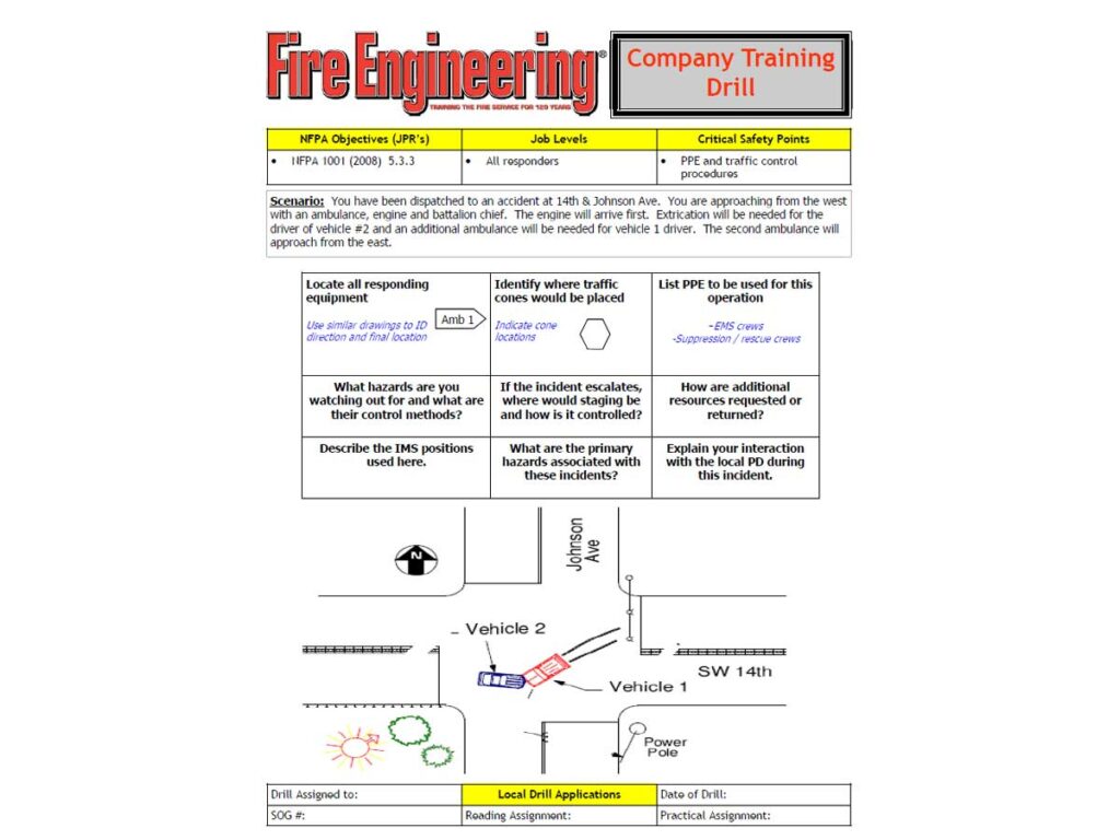 Roadway drill response to intersection crash firefighter training