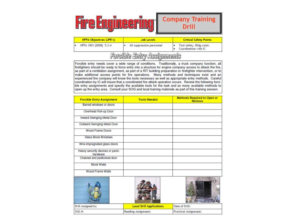 training drill forcible entry assignments