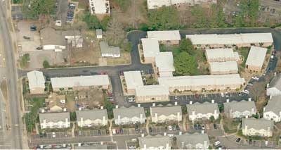 (2) Aerial view of the Mayfair Mews Apartment Complex, pre-impact. (Photo from the City of Virginia Beach Pictometry, Electronic Field Study Software. Used with permission.)