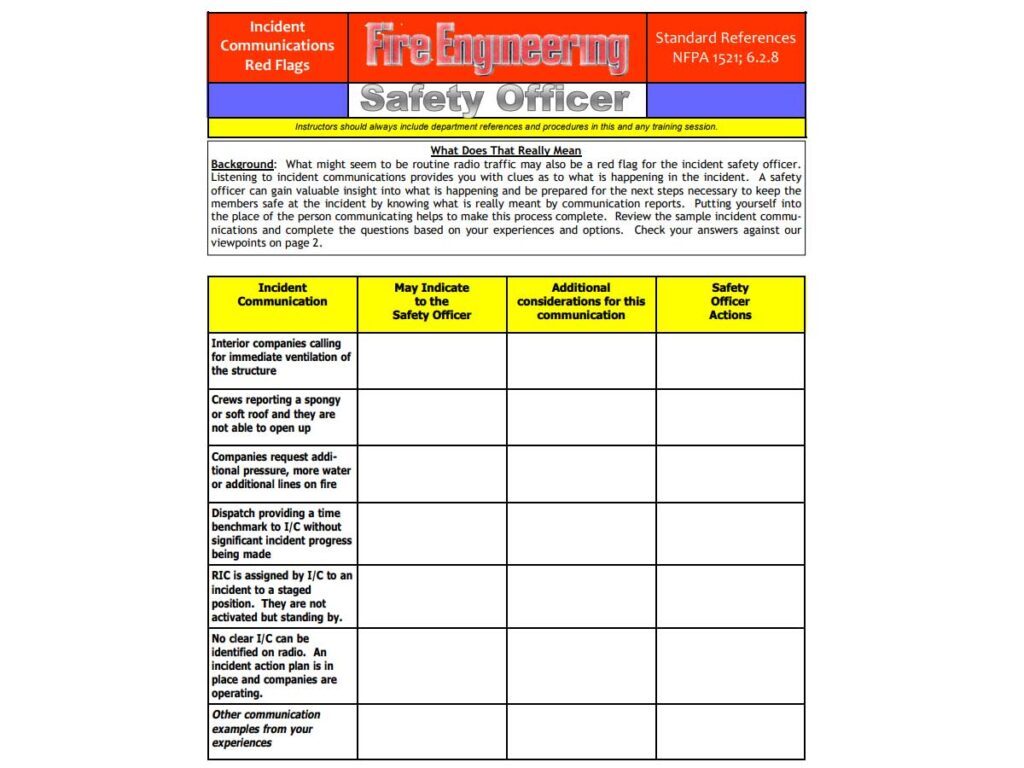 firefighter incident safety officer communication red flags