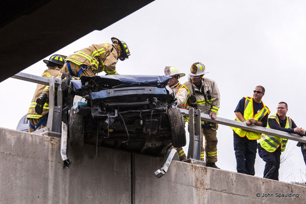 NY Firefighters Respond to Car Crash on Overpass