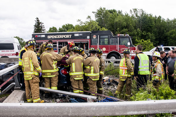 NY Firefighters Respond to Car Crash on Overpass