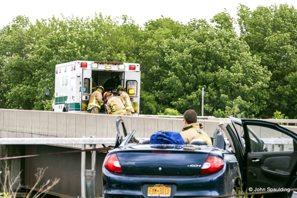 NY Firefighters Respond to Car Crash on Overpass