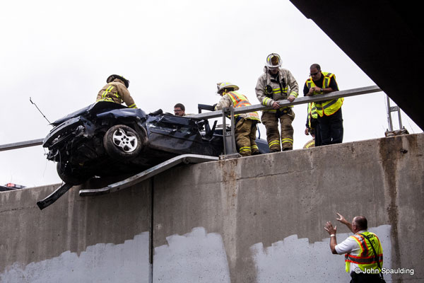 NY Firefighters Respond to Car Crash on Overpass