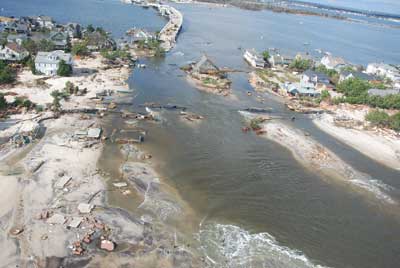 (6) An overhead view of Mantoloking Bridge, where the largest ocean breach occurred. 