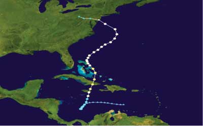 (2) Hurricane Sandy's storm path. (Courtesy of the National Oceanic and Atmospheric Administration.)