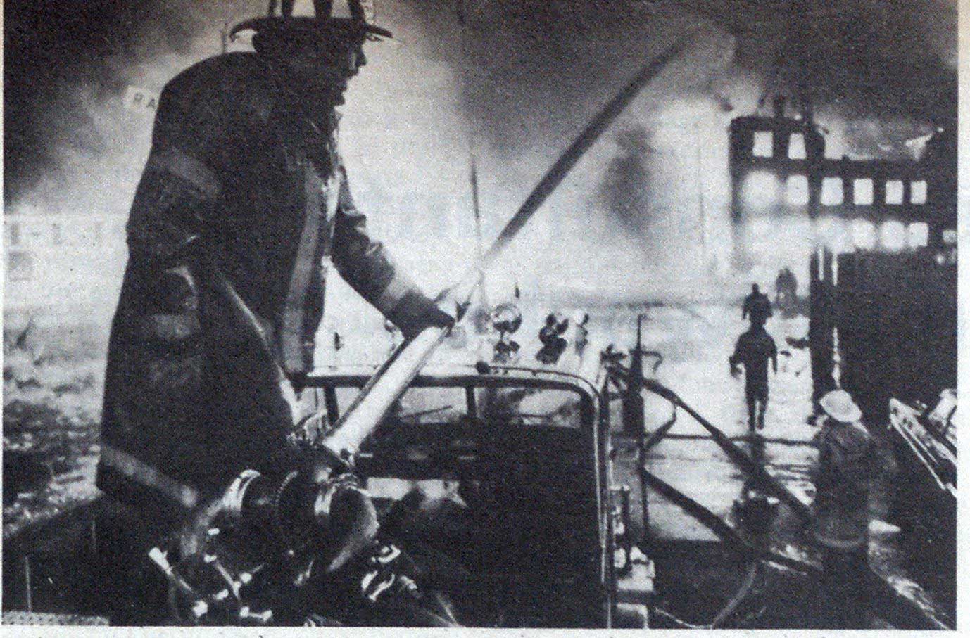 Firefighter at conflagration in Chelsea, Massachusetts