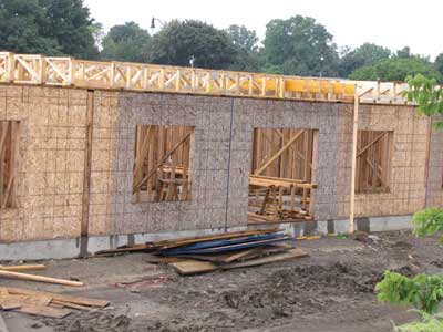 Wood trusses used in ceiling and platform framing.