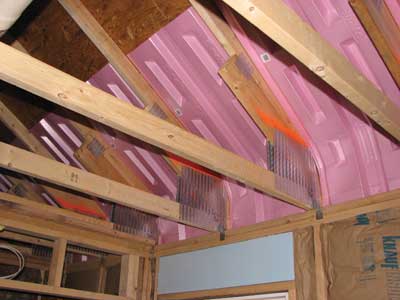 Attic space during construction before the insulation is installed 