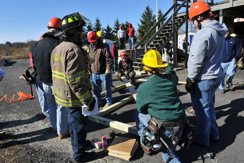 Abington firefighters practice for structural collapse rescue situations.