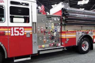 (11) The FDNY pumper has all crank valves and four different suction hoses.