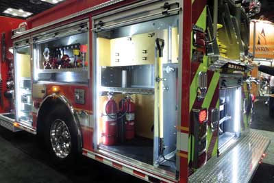 (32) The Columbus (OH) Fire Department's Sutphen pumper with plywood mounting surfaces.