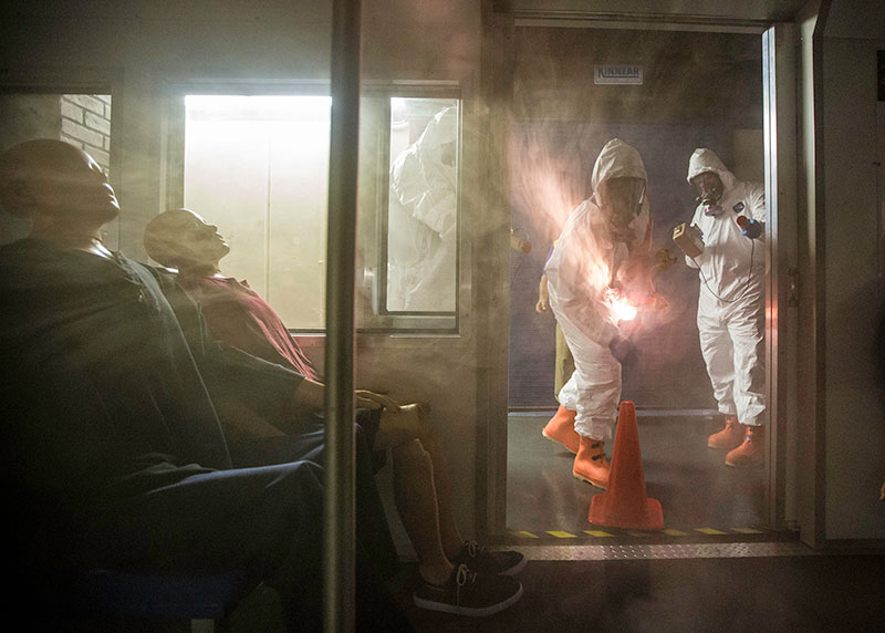 The Center for Domestic Preparedness (CDP) includes a multiple railcar subway train for training. Emergency responders are provided unique scenarios and respond to incidents that may possibly be radiological, biological or chemical.