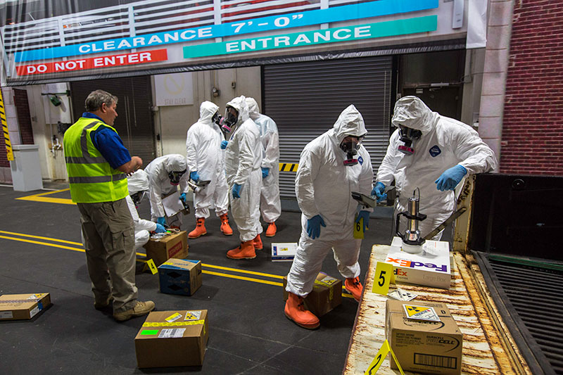 The five-day Hazardous Materials Technician for CBRNE Incidents (HT) course provides hands-on training for a majority of the course. The Center for Domestic Preparedness (CDP) has also crafted an indoor street scene and uses the training venue for many different scenarios, such as a vehicle accident carrying radiological material..