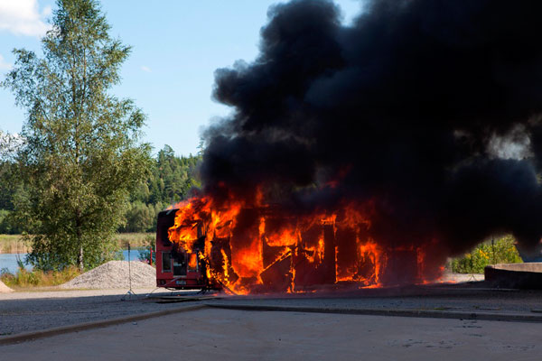 Fire in a gas bus conducted as part of a reconstruction for the Swedish Accident Investigation Board.