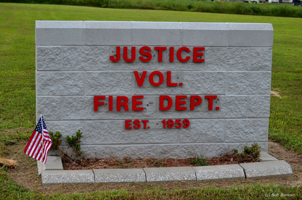 The sign outside the Justice Volunteer Fire Department.