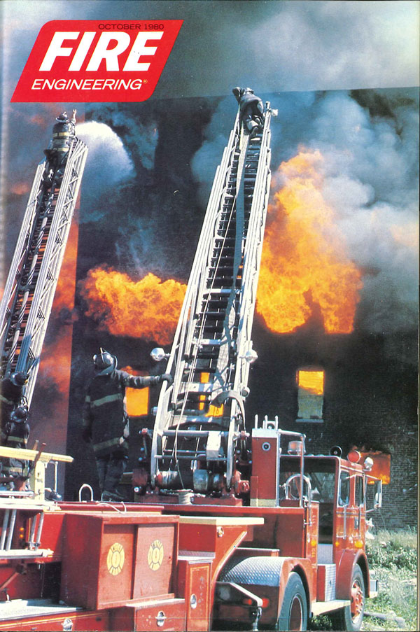 October, 1980 cover of Fire Engineering: Two Newark ladder pipes