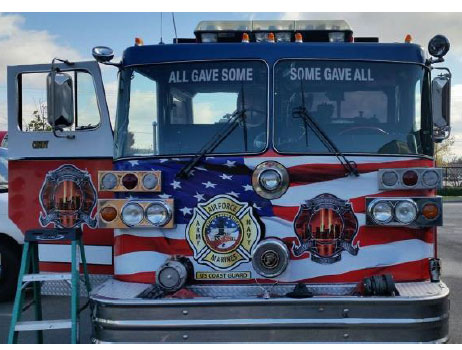 A front view of the memorial fire truck.