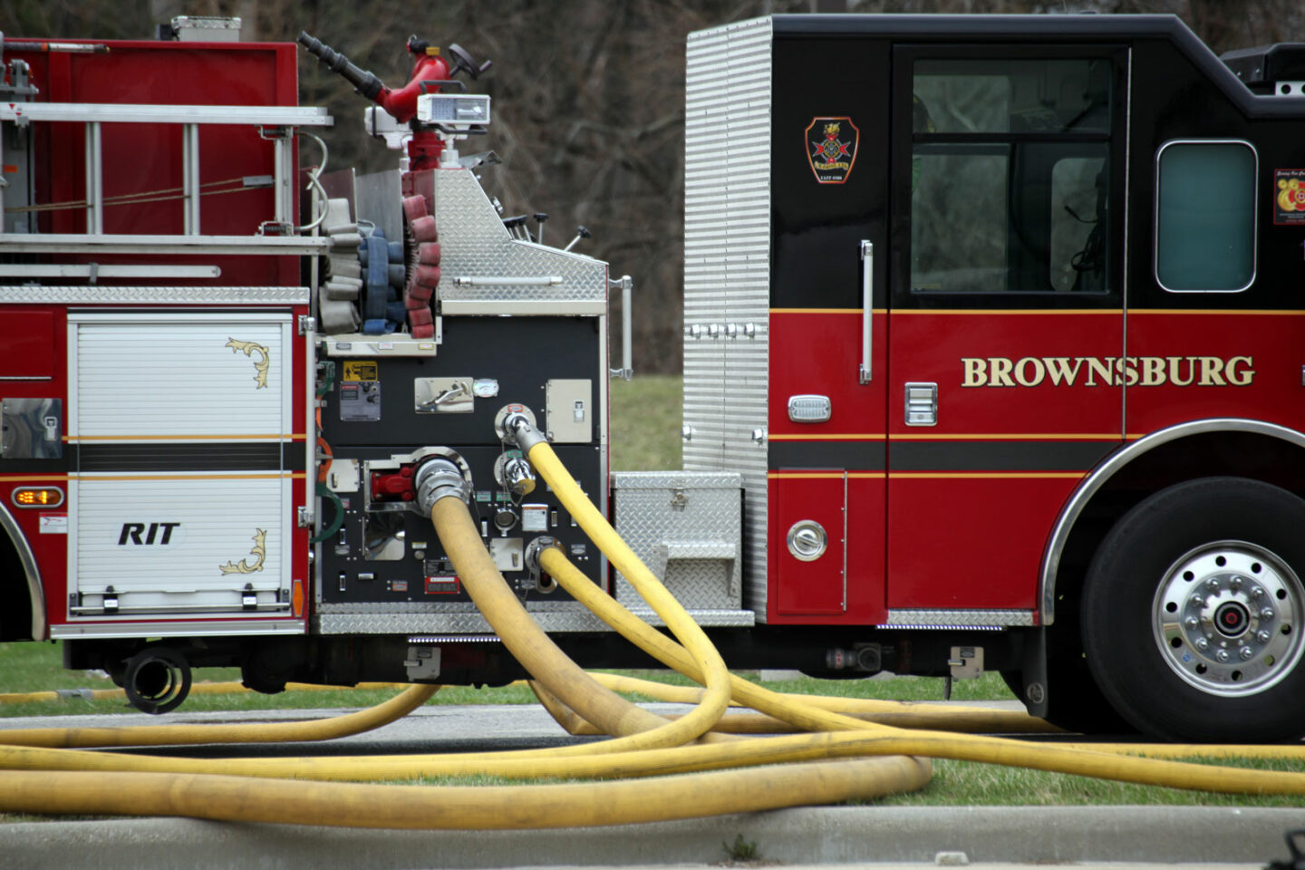 Hoselines coming from a fire engine