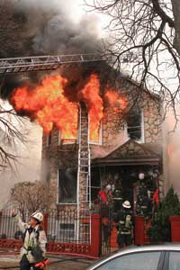 (3) Fire companies advance into the structure offensively while maintaining caution and monitoring the free fire ventilation showing.