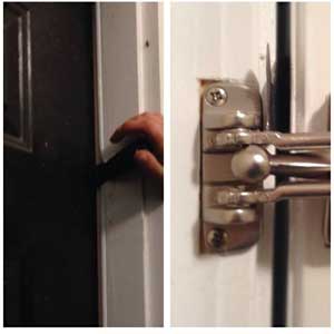 (3) Close the door to a position that will allow the latch to swing clear of the hook on the door but not to a point that will impede the forward movement of the shove knife.