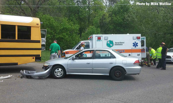 A view of the car reportedly involved with the school bus crash.