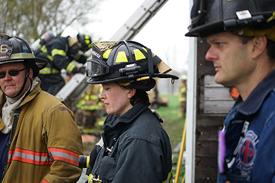 Firefighters at hands-on training.