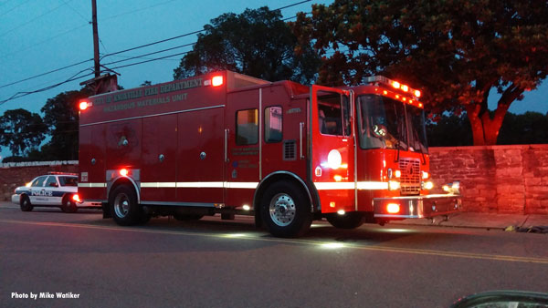 Knoxville (TN) fire apparatus at the scene of a suspected meth lab explosion.