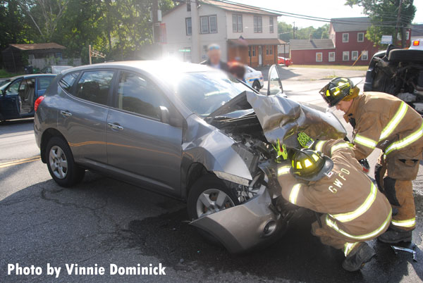 Firefighters at the scene of a multi-vehicle accident in Newburgh, New York.