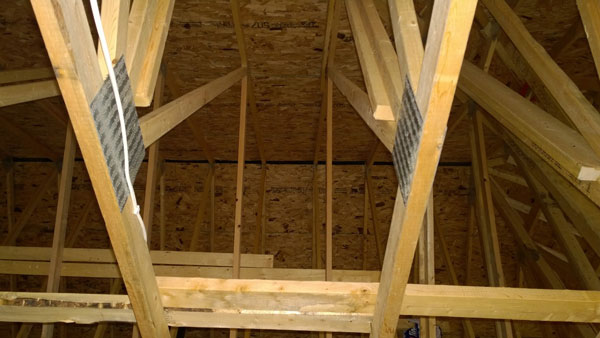 A photograph of a typical roof assembly in a modern home of lightweight construction.