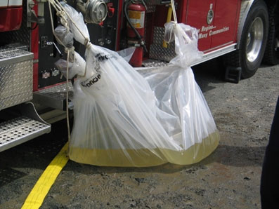 Hazmat: Rope can be used to support improvised catch basin.