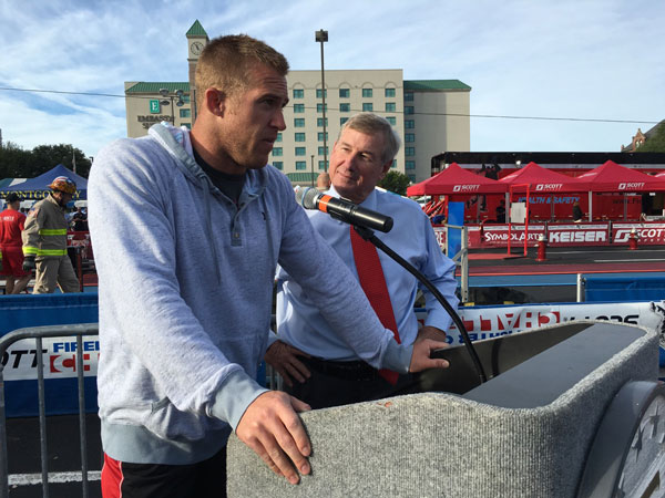 Paul O. Davis along with Mayor Todd Strange at the podium.