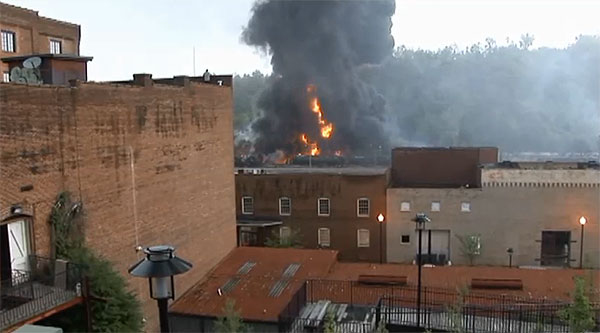 Still from a video of the Lynchburg (VA) oil train derailment.