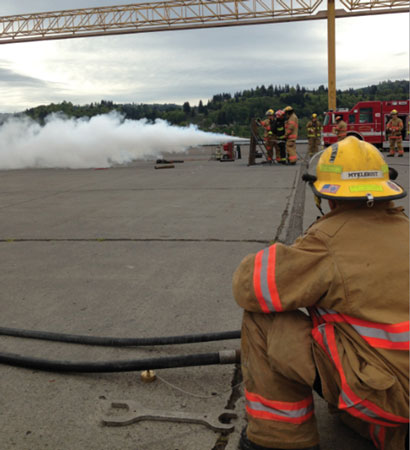 Marine firefighters practice discharging bulk carbon dioxide at the Port of Longview. <i>(Photos by author.)</i>“></td></tr><tr><td>(1) Marine firefighters practice discharging bulk carbon dioxide at the Port of Longview. <i>(Photos by author.)</i></td></tr></tbody></table></figure>



<p>Over the years, F-PAAC sent member agency personnel to this specialized training so that these newly educated shipboard firefighters could, in turn, train other agency members. This concept worked for many years until the economy declined in 2008 and a smaller budget didn’t allow us to send personnel to shipboard firefighting training around the country.</p>



<h2 class=