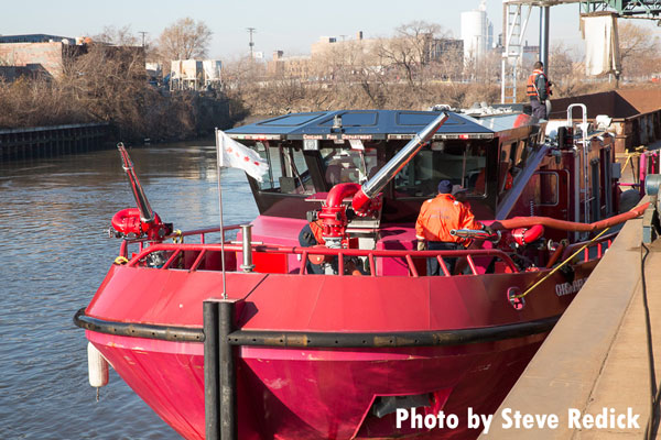 Chicago Fireboat Engine 2 at the scene of a scrap metal yard fire.