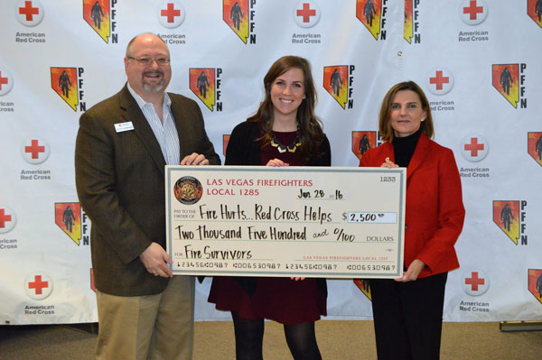 The Las Vegas Firefighters (Local 1285) has donated $2,500 to the “Fire Hurts…Red Cross Helps” campaign