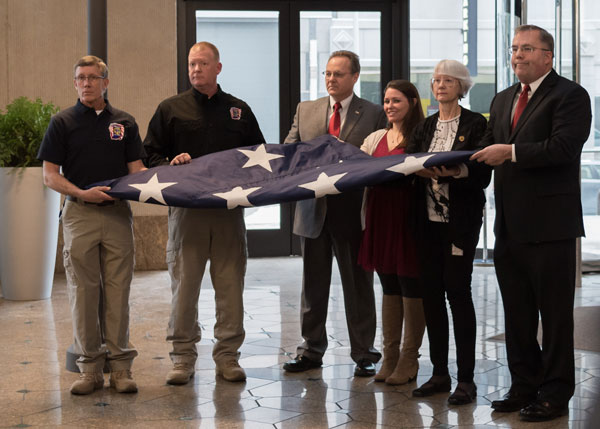 Flag presented to Indiana tech rescue team members who responded to WTC site after 9/11.