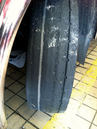 (10) Tires worn to the cords indicate a serious condition.