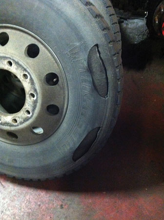 (2) Tires with sidewall cuts that penetrate to the cord are cause to place the apparatus out of service. 