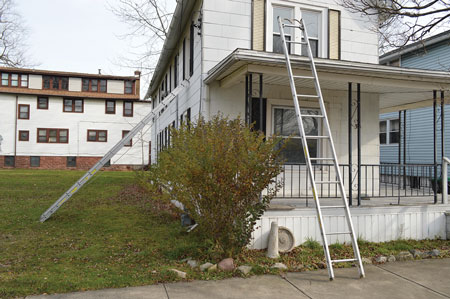 (5) Position ground ladders for egress. Ideally, set them up closest to the fire area first.