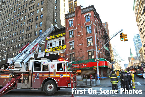 FDNY fire apparatus at the scene of a 3-alarm fire in Manhattan.