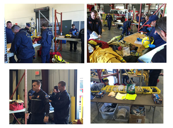 Firefighters go through the turnout gear inspection process