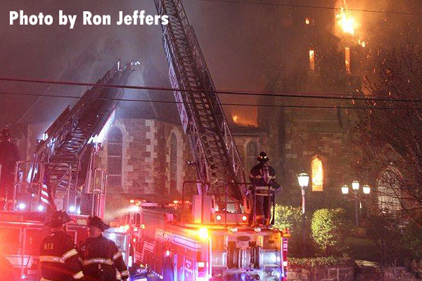 Fire crews at the scene of a fire in Englewood, New Jersey.