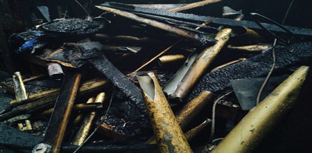 (6) The burnt pile of the collapsed organ pipes in the choir loft was all that remained of the organ. Often, the organ is directly under the rose window, which can partially obstruct this window, hindering its use for stream application. The fire marshals determined that the cause of the Our Lady of Sorrows fire was electrical wiring in the organ pipe tower. According to the National Fire Protection Association, the top three causes of church fires are arson (25 percent), electrical (18 percent), and open flame and heating (12 percent). Knowing the top causes of church fires can be of great value when overhauling and in scene preservation for the fire marshals to investigate. 