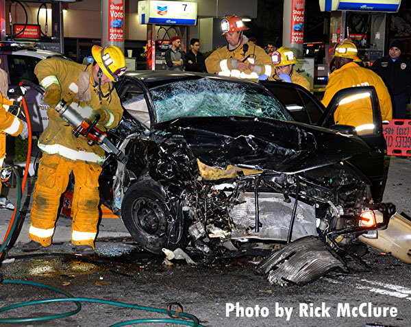 Firefighters perform extrication after a chase in Los Angeles.