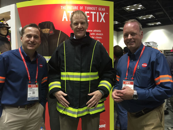 Fire Apparatus Chris Mc Loone tries on the new Globe gear.