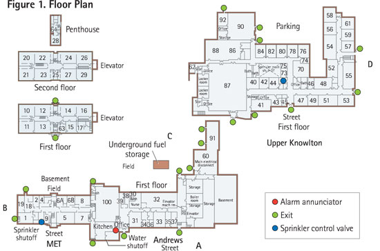 A good floor plan is essential for any type of preplanning, but it is particularly helpful with a complicated layout such as this school’s, which has had multiple additions and remodels. <i>(Courtesy of Maine SAD 28.)</i>